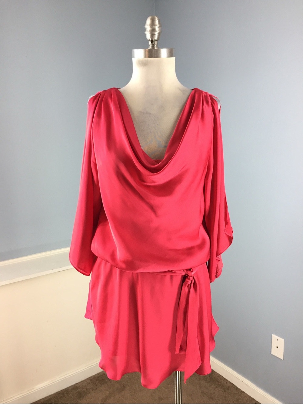 White House Black Market Red One-Shoulder Satin Dress - Picture 2 of 13